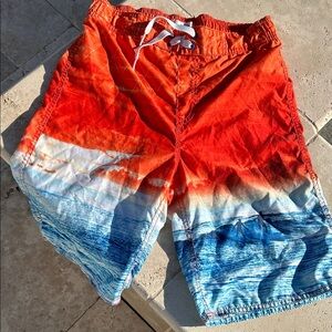 Old Navy Swim Trunks, Kids XL, Orange/Blue Ocean Print Board Shorts